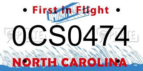 0CS0474 North Carolina License Plate