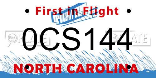 0CS144 North Carolina License Plate