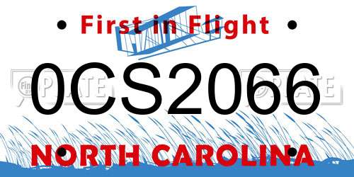 0CS2066 North Carolina License Plate