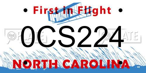 0CS224 North Carolina License Plate