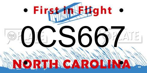 0CS667 North Carolina License Plate