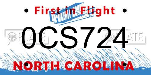 0CS724 North Carolina License Plate