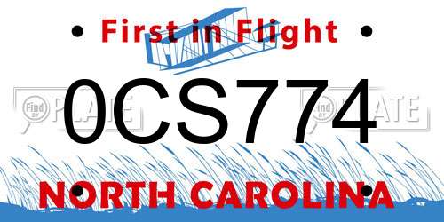 0CS774 North Carolina License Plate
