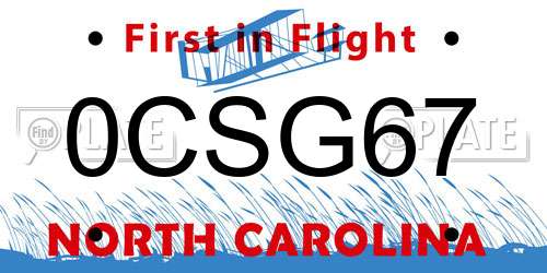 0CSG67 North Carolina License Plate