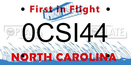 0CSI44 North Carolina License Plate
