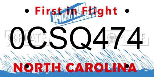 0CSQ474 North Carolina License Plate