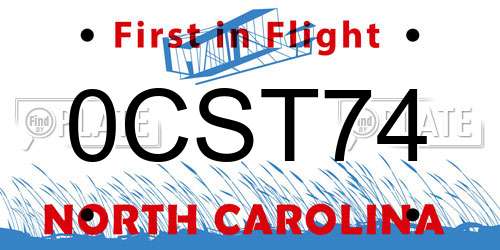 0CST74 North Carolina License Plate