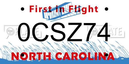 0CSZ74 North Carolina License Plate