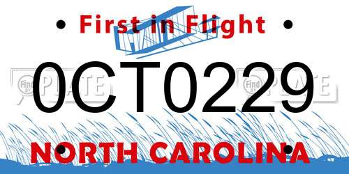 0CT0229 North Carolina License Plate