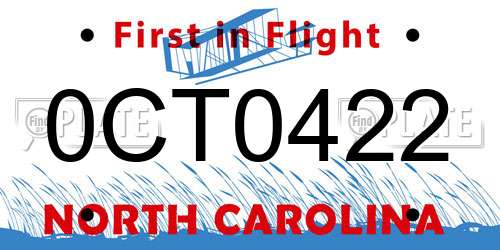 0CT0422 North Carolina License Plate
