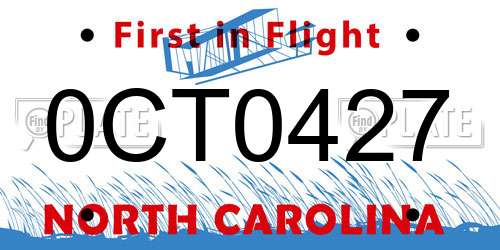 0CT0427 North Carolina License Plate