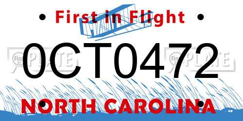 0CT0472 North Carolina License Plate