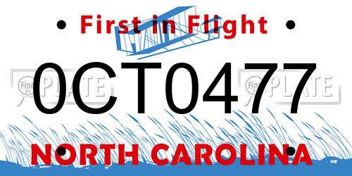 0CT0477 North Carolina License Plate