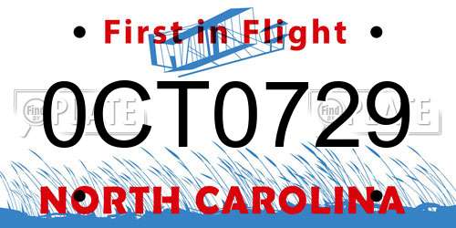 0CT0729 North Carolina License Plate