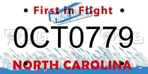 0CT0779 North Carolina License Plate
