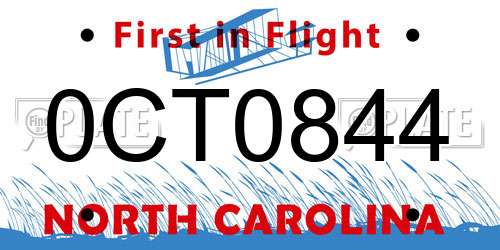 0CT0844 North Carolina License Plate
