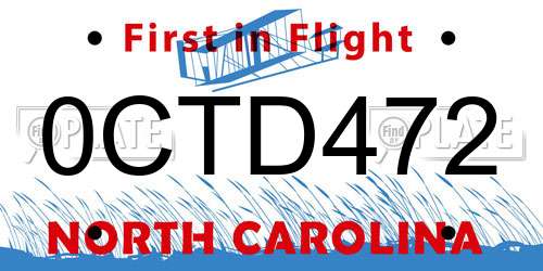 0CTD472 North Carolina License Plate