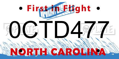 0CTD477 North Carolina License Plate