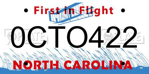 0CTO422 North Carolina License Plate