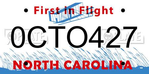 0CTO427 North Carolina License Plate
