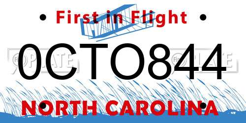 0CTO844 North Carolina License Plate
