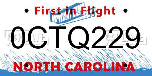 0CTQ229 North Carolina License Plate