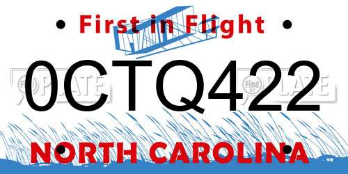 0CTQ422 North Carolina License Plate