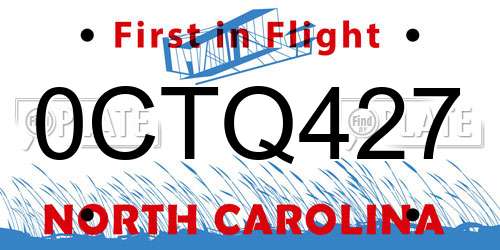 0CTQ427 North Carolina License Plate