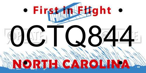 0CTQ844 North Carolina License Plate