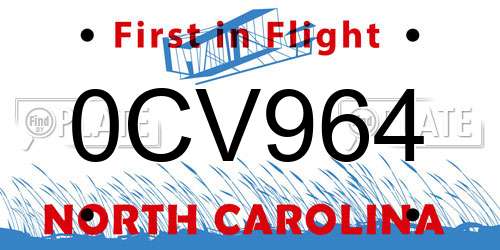 0CV964 North Carolina License Plate