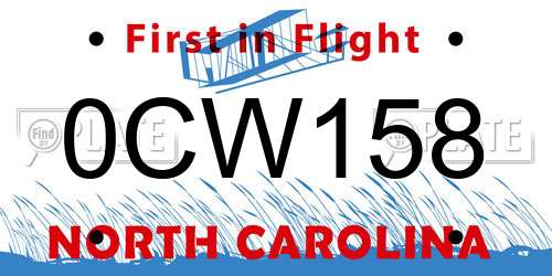 0CW158 North Carolina License Plate