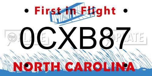 0CXB87 North Carolina License Plate