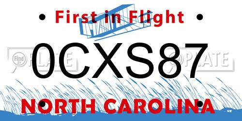 0CXS87 North Carolina License Plate