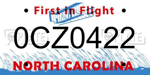 0CZ0422 North Carolina License Plate
