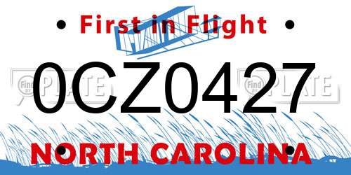 0CZ0427 North Carolina License Plate