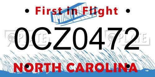 0CZ0472 North Carolina License Plate