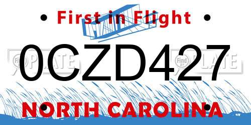 0CZD427 North Carolina License Plate