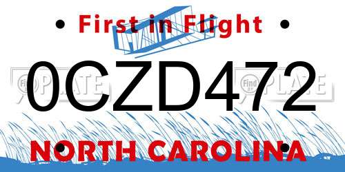 0CZD472 North Carolina License Plate
