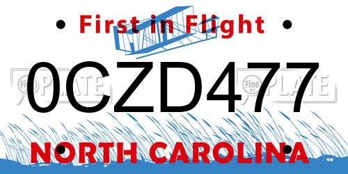 0CZD477 North Carolina License Plate