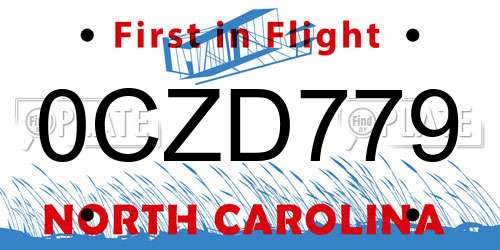 0CZD779 North Carolina License Plate