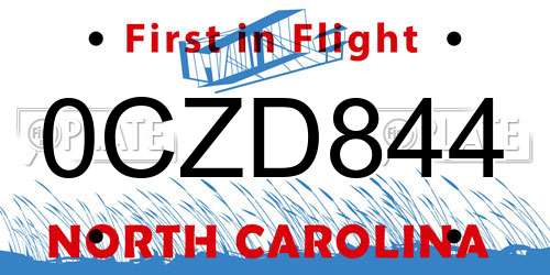 0CZD844 North Carolina License Plate