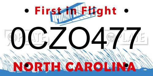 0CZO477 North Carolina License Plate