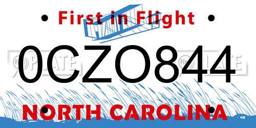 0CZO844 North Carolina License Plate