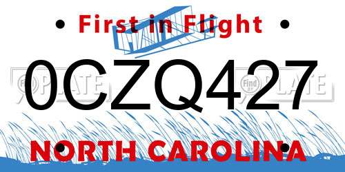 0CZQ427 North Carolina License Plate