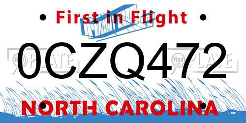 0CZQ472 North Carolina License Plate