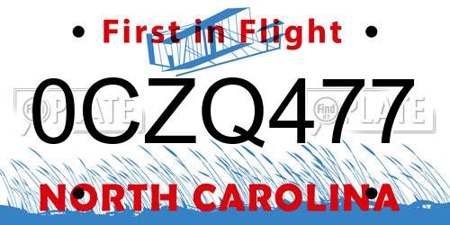 0CZQ477 North Carolina License Plate