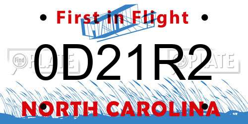 0D21R2 North Carolina License Plate