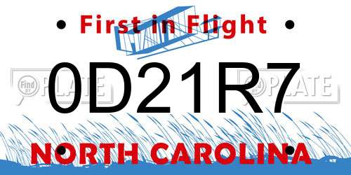 0D21R7 North Carolina License Plate