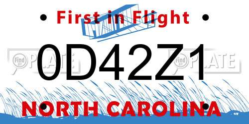 0D42Z1 North Carolina License Plate