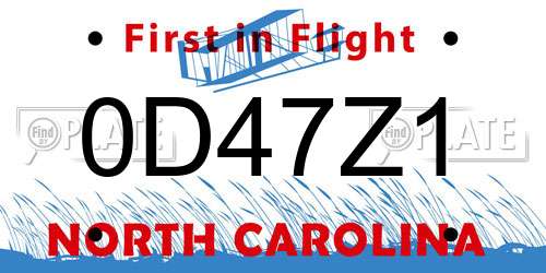 0D47Z1 North Carolina License Plate